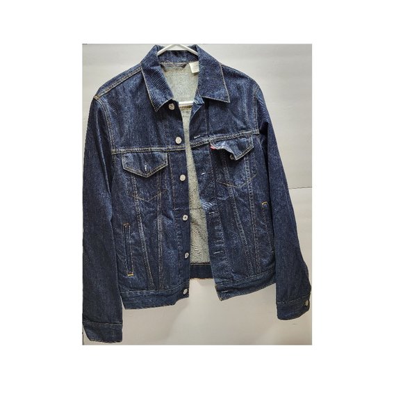 Levis Mens Jean Jacket Dark Blue Medium with Motorhead Patch Sewn on Back